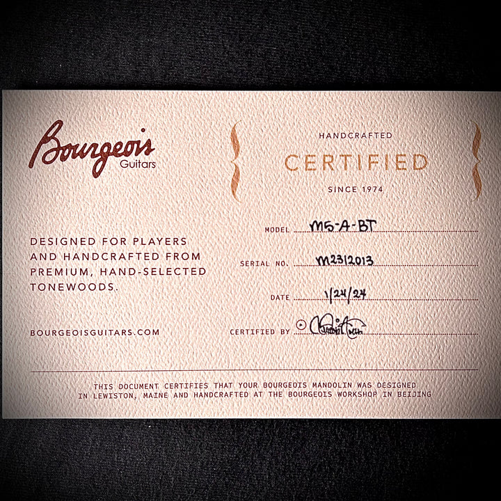 Bourgeois M5-A Mandolin - Aged Tone Adirondack Black Top