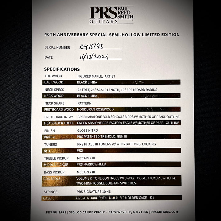 PRS 40th Anniversary Limited Special Semi-Hollow