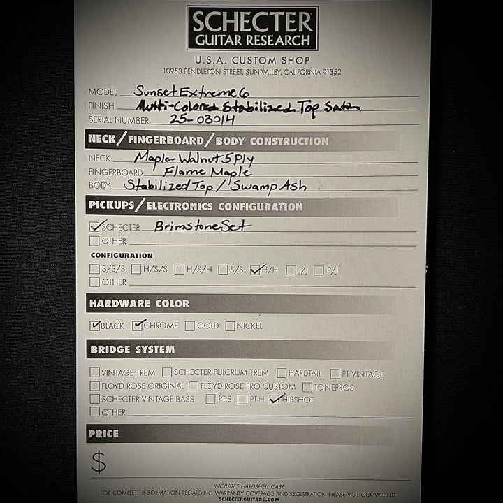 Schecter USA Custom Shop Sunset Extreme 6 Stabilized Top