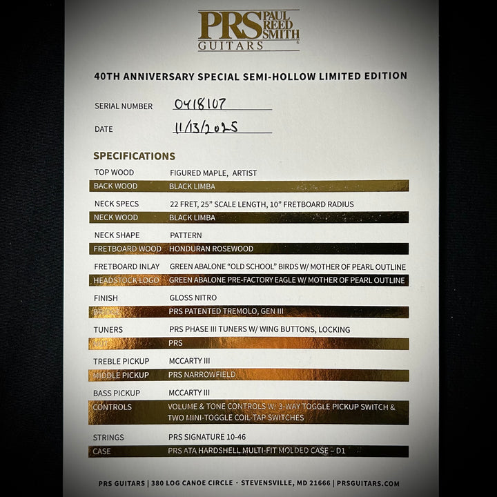 PRS 40th Anniversary Limited Special Semi-Hollow