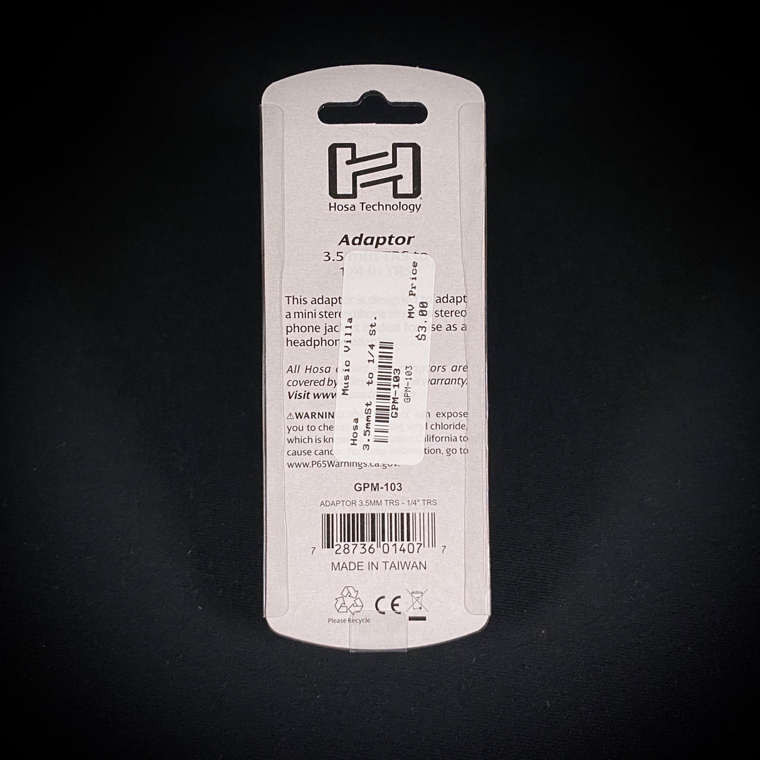 Hosa GPM-103 Adapter 3.5 mm TRS to 1/4 in TRS